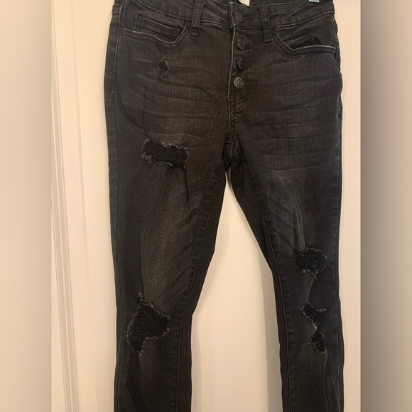 Vervet Black Mid Rise Distressed Legging Jeans with Button-Up Fly, Size 24 - Picture 9 of 11